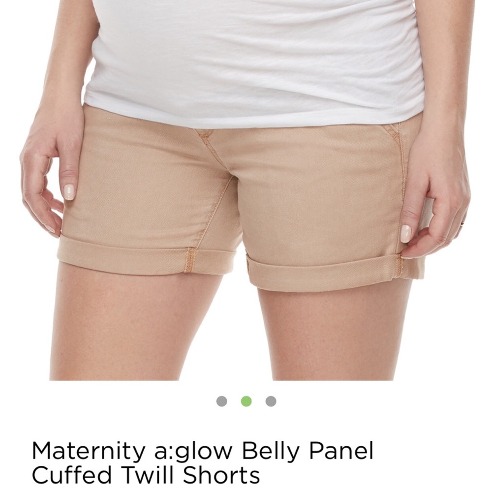 a:Glow Maternity Shorts Belly Panel Tan Twill Cuff